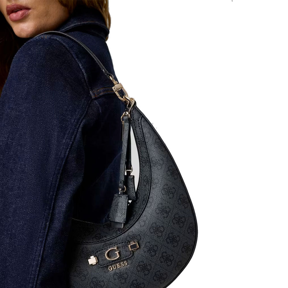 Borsa Donna Hobo a Spalla GUESS Linea Lindsey Colore Coal Logo