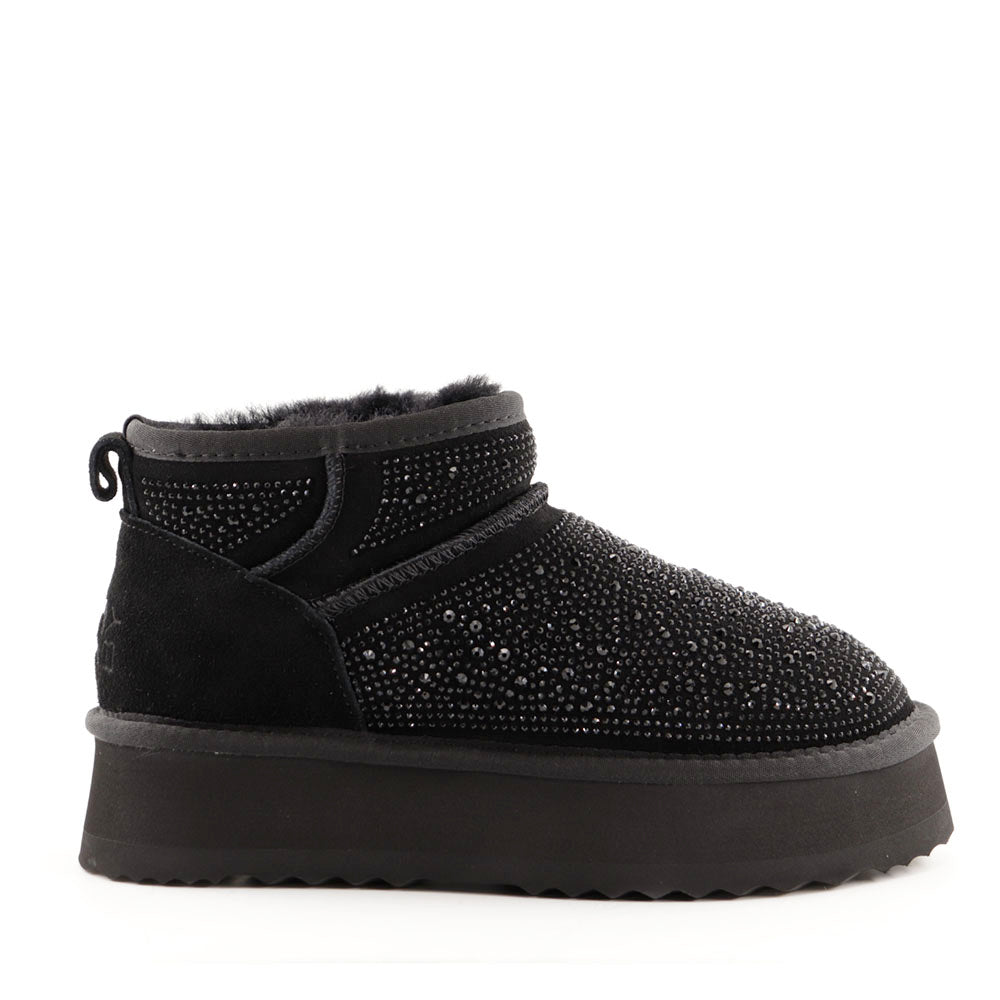 Stivaletti Imbottiti Platform S by MASSIMO SANTINI linea Spilla 01 in Velour Nero con Strass