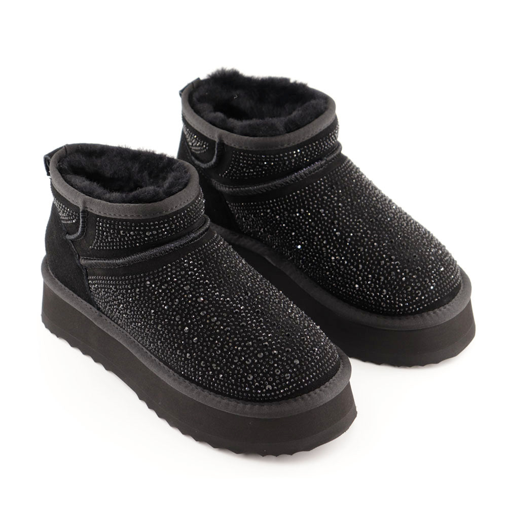 Stivaletti Imbottiti Platform S by MASSIMO SANTINI linea Spilla 01 in Velour Nero con Strass