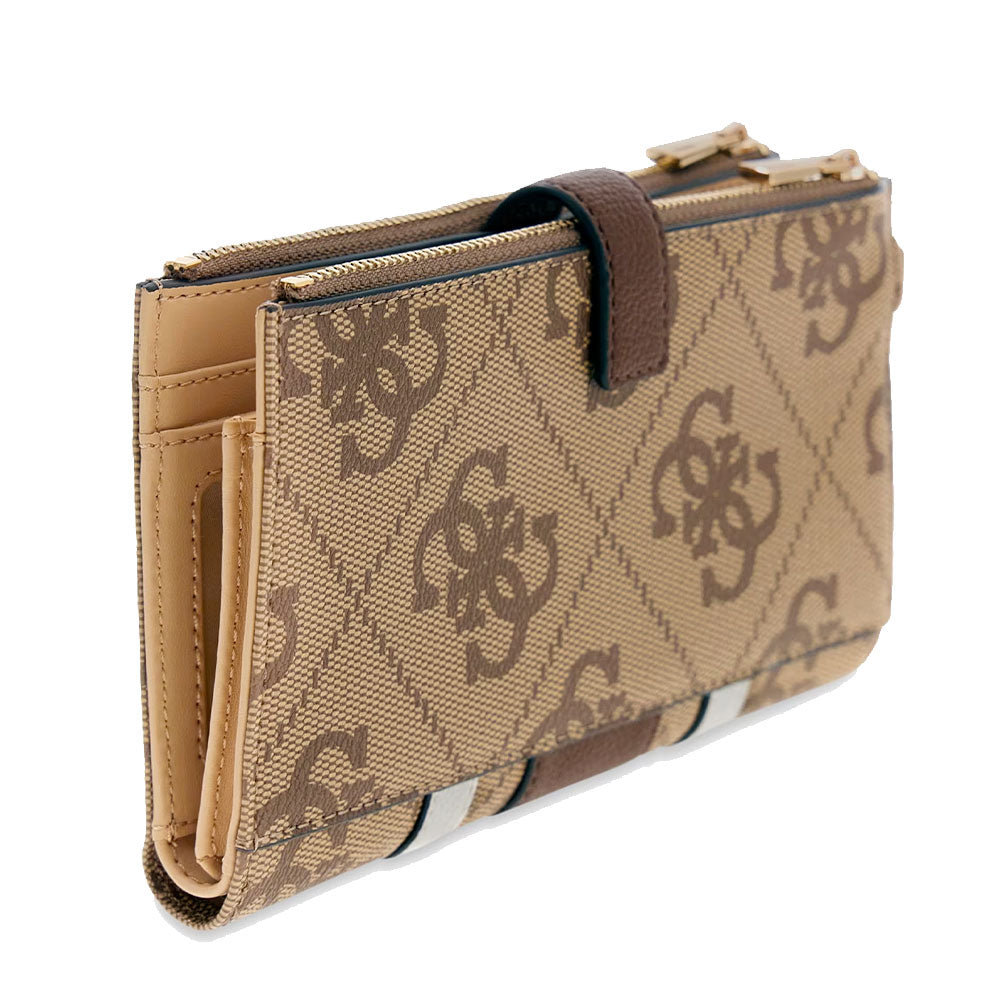 Pochette Donna Portacarte e Portatelefono GUESS linea Laurel Colore Latte Logo - Brown