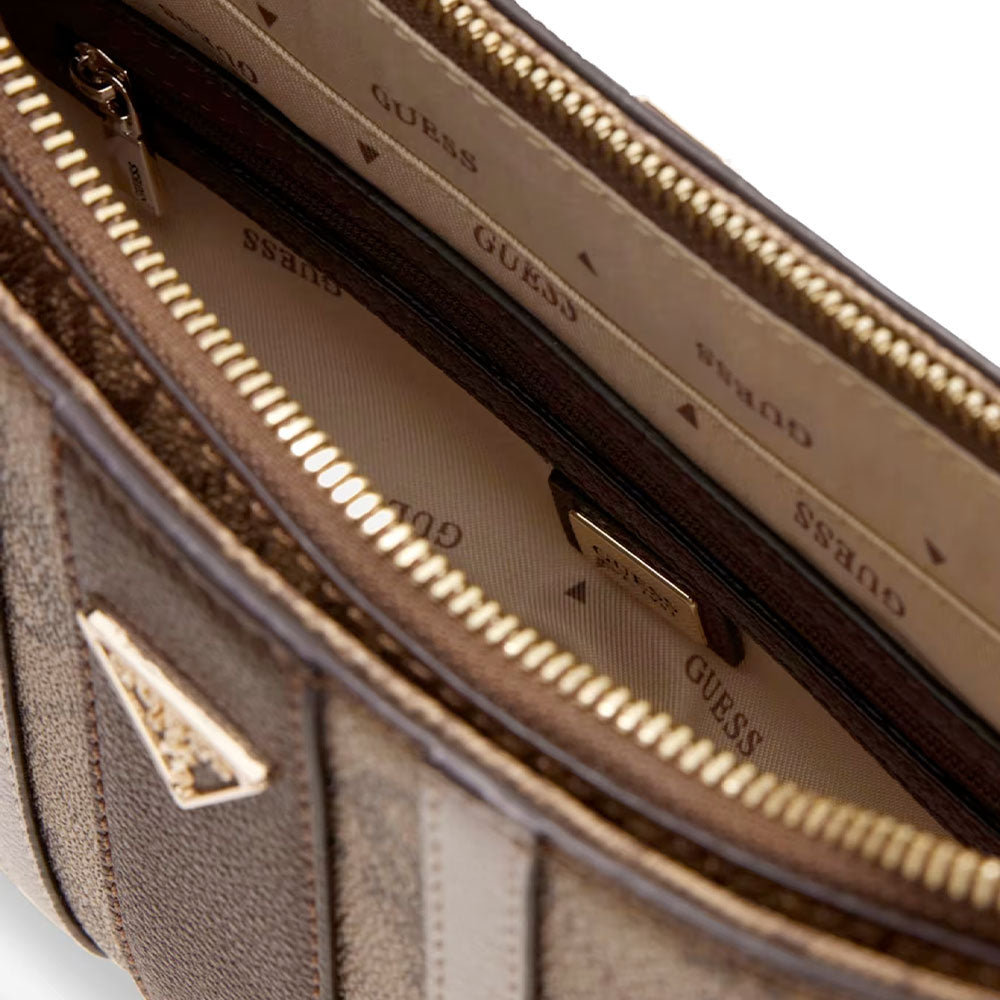 Borsa Donna Hobo a Spalla GUESS Linea Noelle colore Latte Logo - Brown Misura Piccola