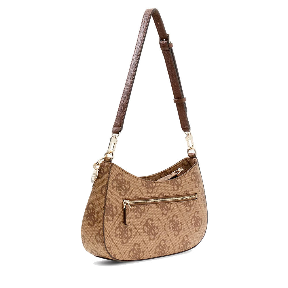 Borsa Donna Hobo a Spalla GUESS Linea Noelle colore Latte Logo - Brown Misura Piccola