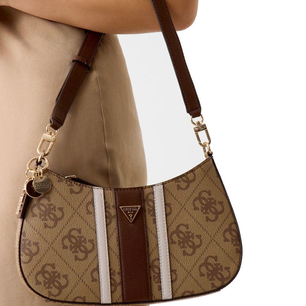 Borsa Donna Hobo a Spalla GUESS Linea Noelle colore Latte Logo - Brown Misura Piccola