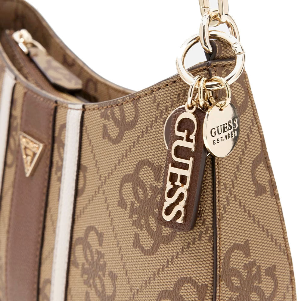 Borsa Donna Hobo a Spalla GUESS Linea Noelle colore Latte Logo - Brown Misura Piccola