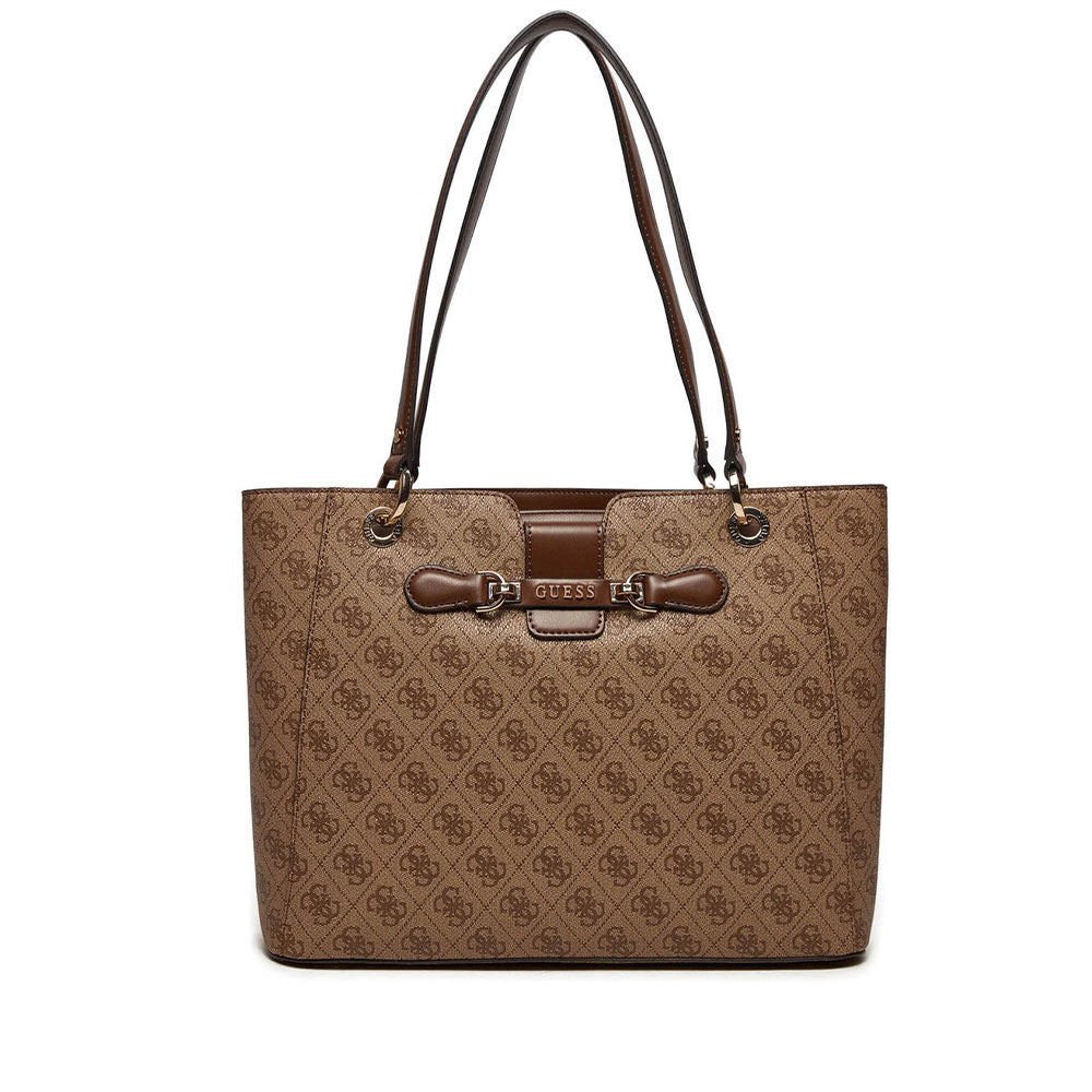 Borsa Donna Shopper a Spalla GUESS Linea Nolana Colore Latte Logo- Brown