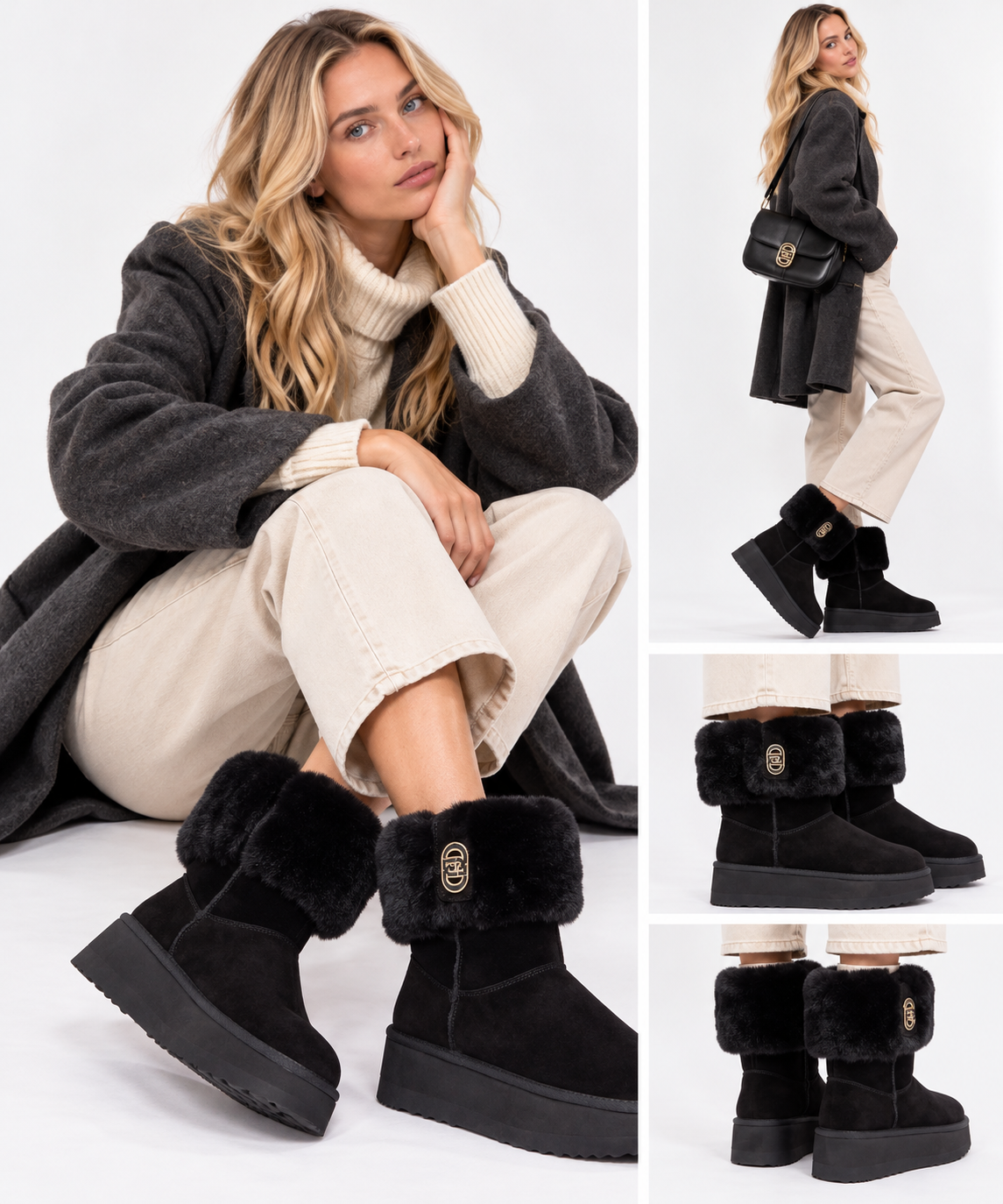 Women's Padded Suede Boots LIU JO Jane 12 in Black with Cuff
