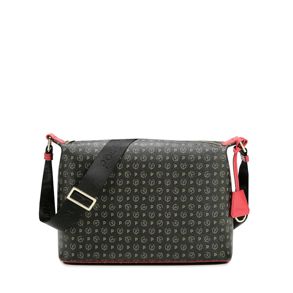 Borsa Donna a Spalla a Tracolla POLLINI linea Heritage Logo Classic Nero e Rosso Lacca