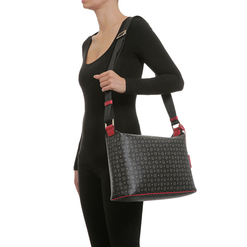 Borsa Donna a Spalla a Tracolla POLLINI linea Heritage Logo Classic Nero e Rosso Lacca