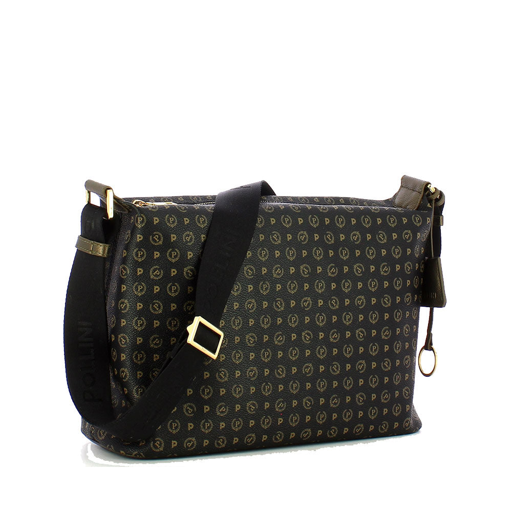 Borsa Donna a Spalla a Tracolla POLLINI linea Heritage Logo Classic Nero e Bronzo