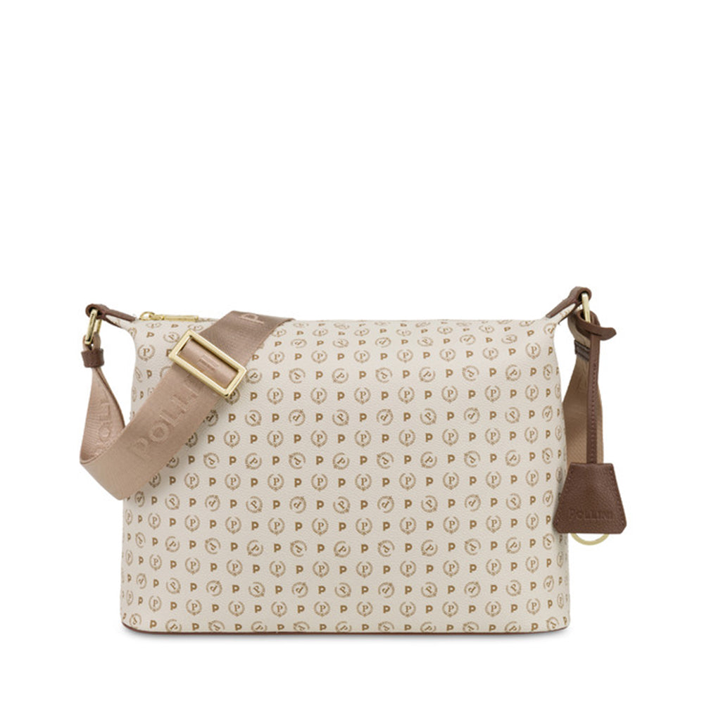 Umhängetasche für Damen POLLINI Heritage Logo Classic Linie Elfenbein und Braun
