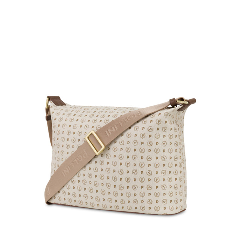 Borsa Donna a Spalla a Tracolla POLLINI linea Heritage Logo Classic Avorio e Marrone