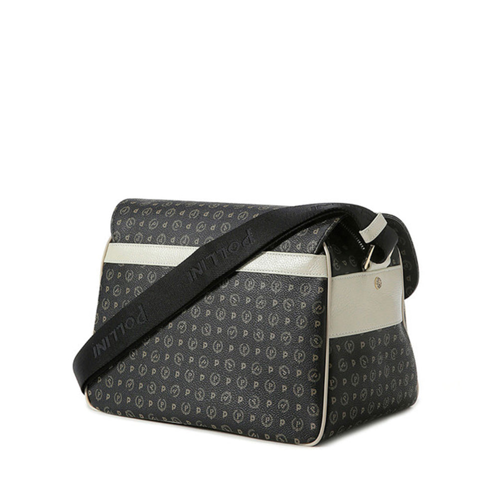 Borsa Donna Messenger Multitasche POLLINI Linea Heritage Logo Classic Nero e Avorio
