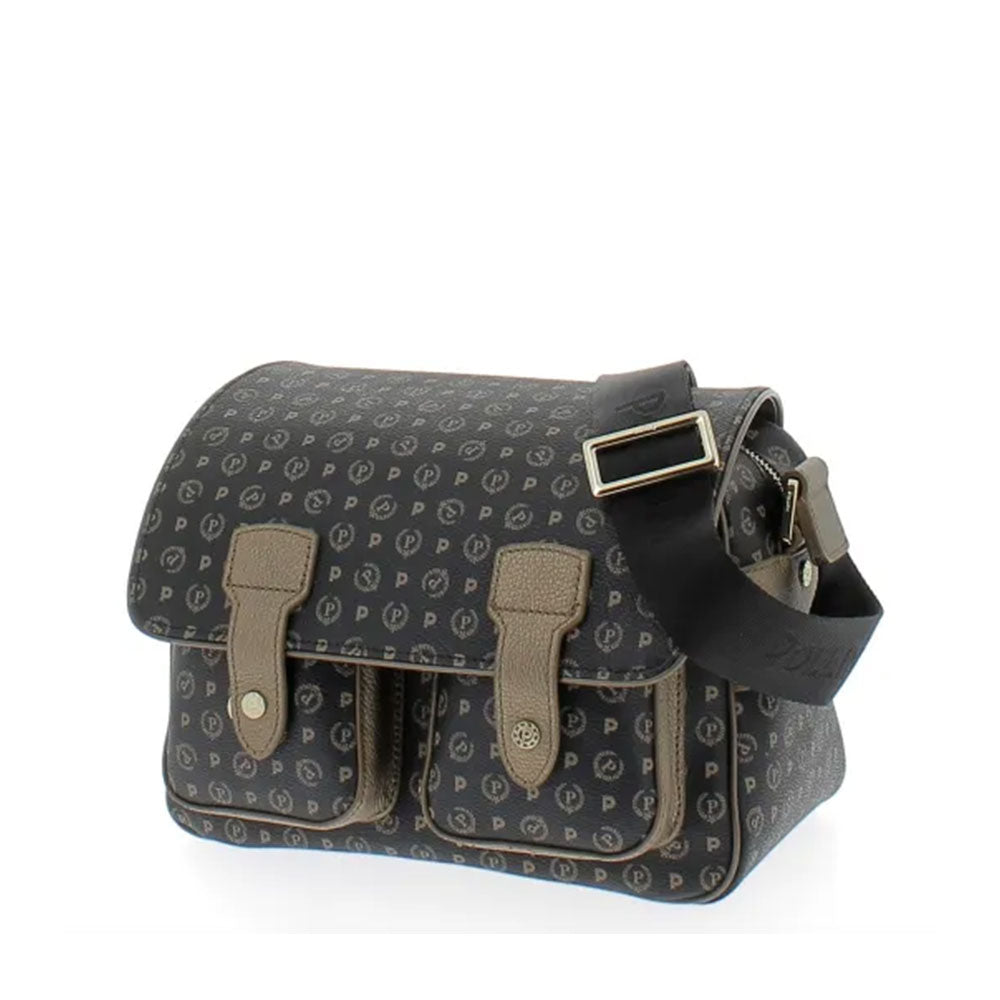 Borsa Donna Messenger Multitasche POLLINI Linea Heritage Logo Classic Nero e Bronzo