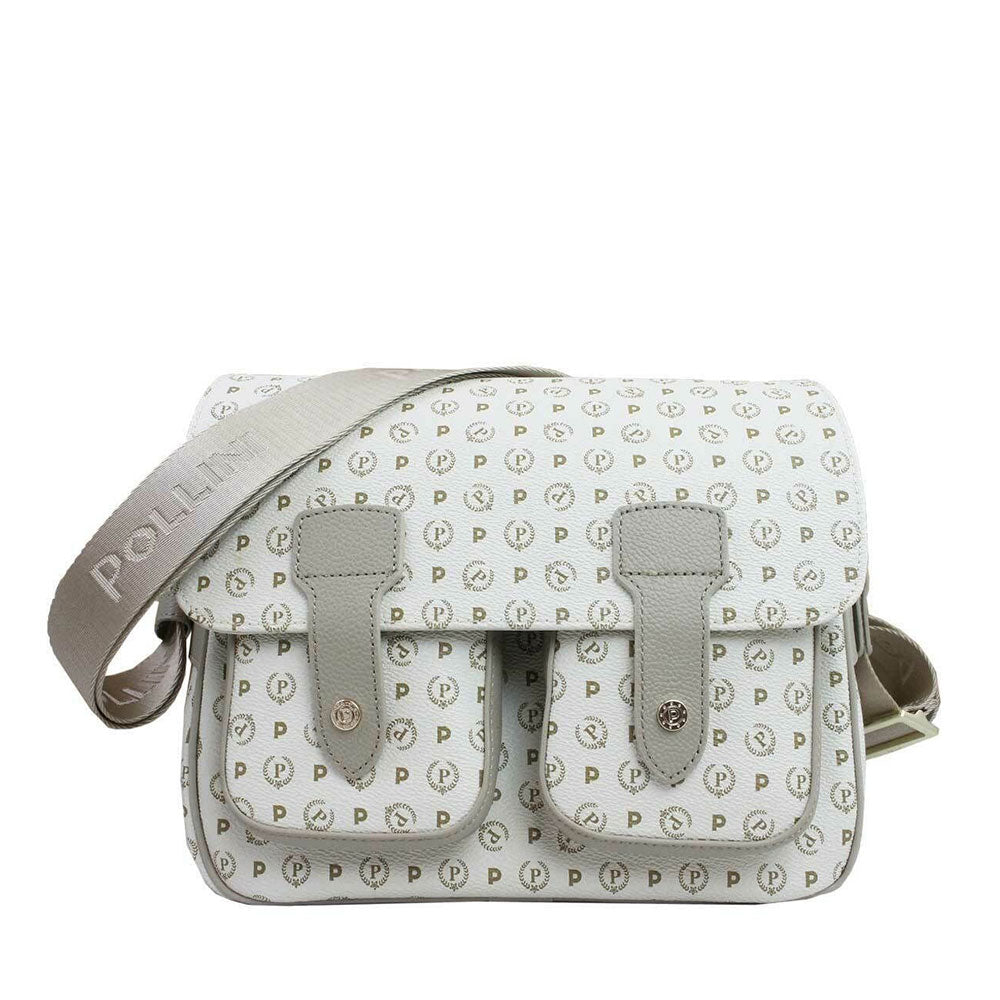 Borsa Donna Messenger Multitasche POLLINI Linea Heritage Logo Classic Avorio e Ghiaccio