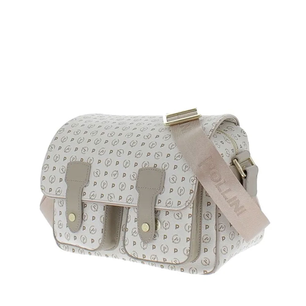 Borsa Donna Messenger Multitasche POLLINI Linea Heritage Logo Classic Avorio e Ghiaccio