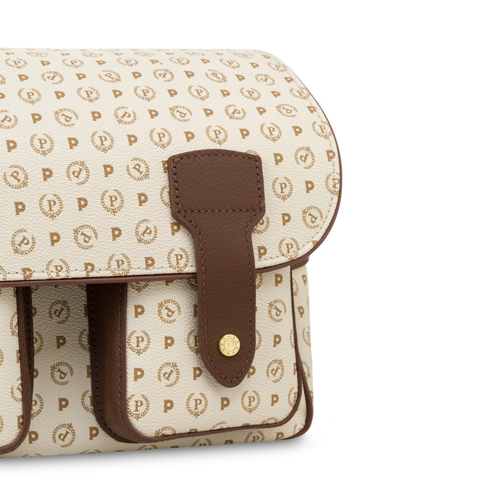 Borsa Donna Messenger Multitasche POLLINI Linea Heritage Logo Classic Avorio e Marrone