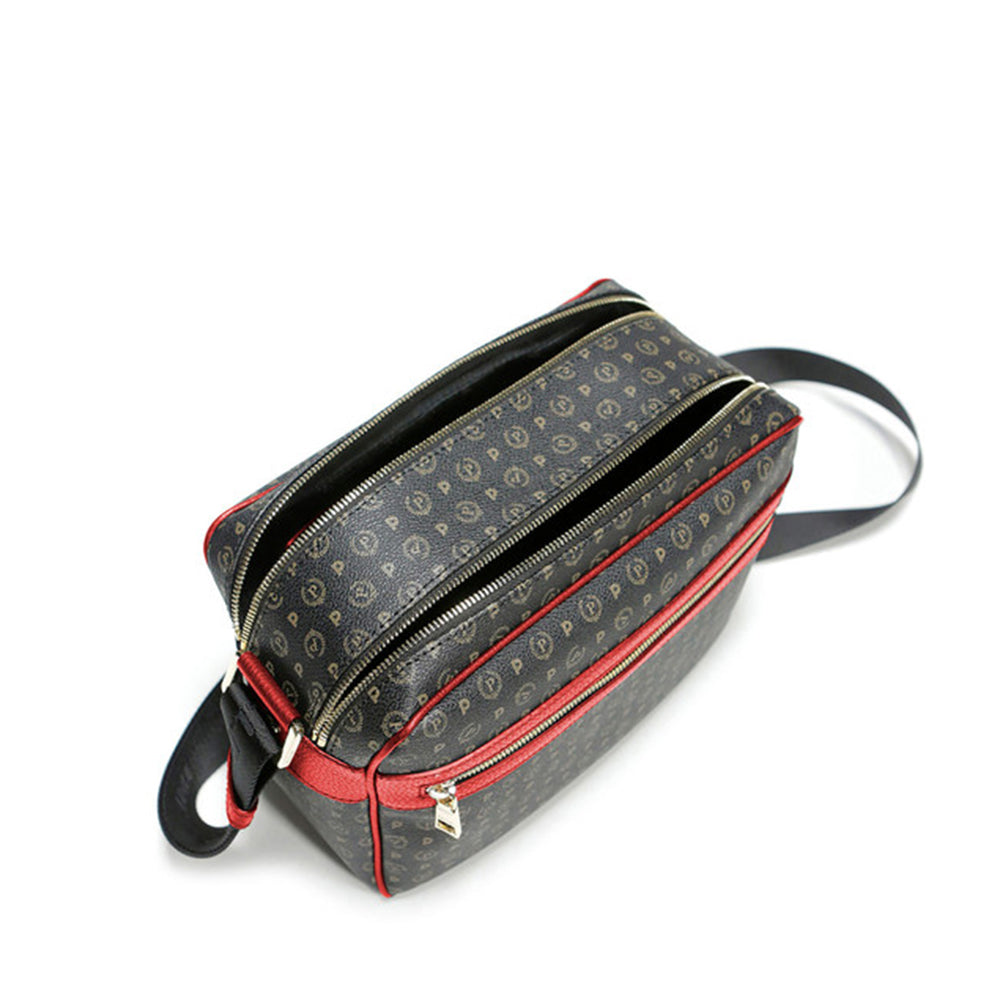 Borsa Donna Messenger POLLINI Linea Heritage Logo Classic colore Nero e Rosso Lacca