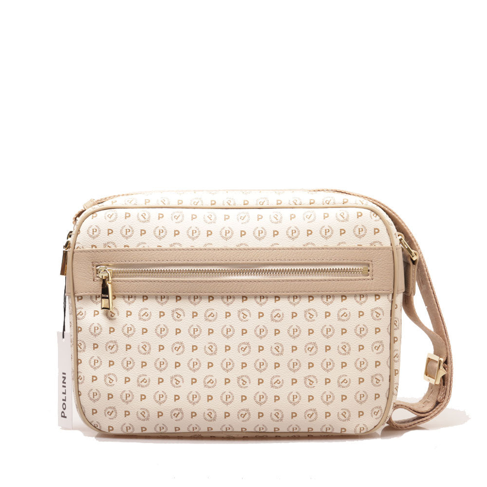 Borsa Donna Messenger POLLINI Linea Heritage Logo Classic Avorio e Ghiaccio