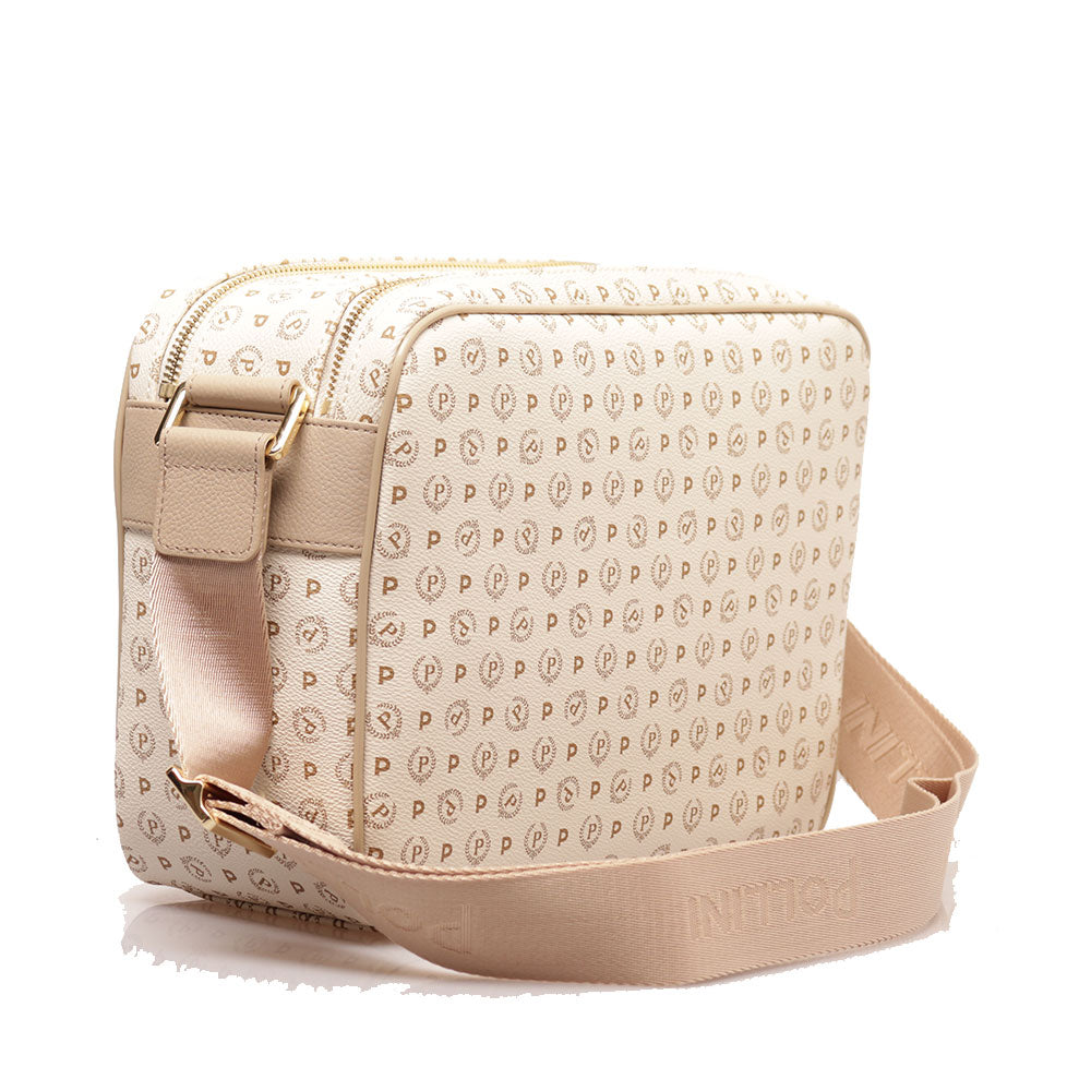 Borsa Donna Messenger POLLINI Linea Heritage Logo Classic Avorio e Ghiaccio