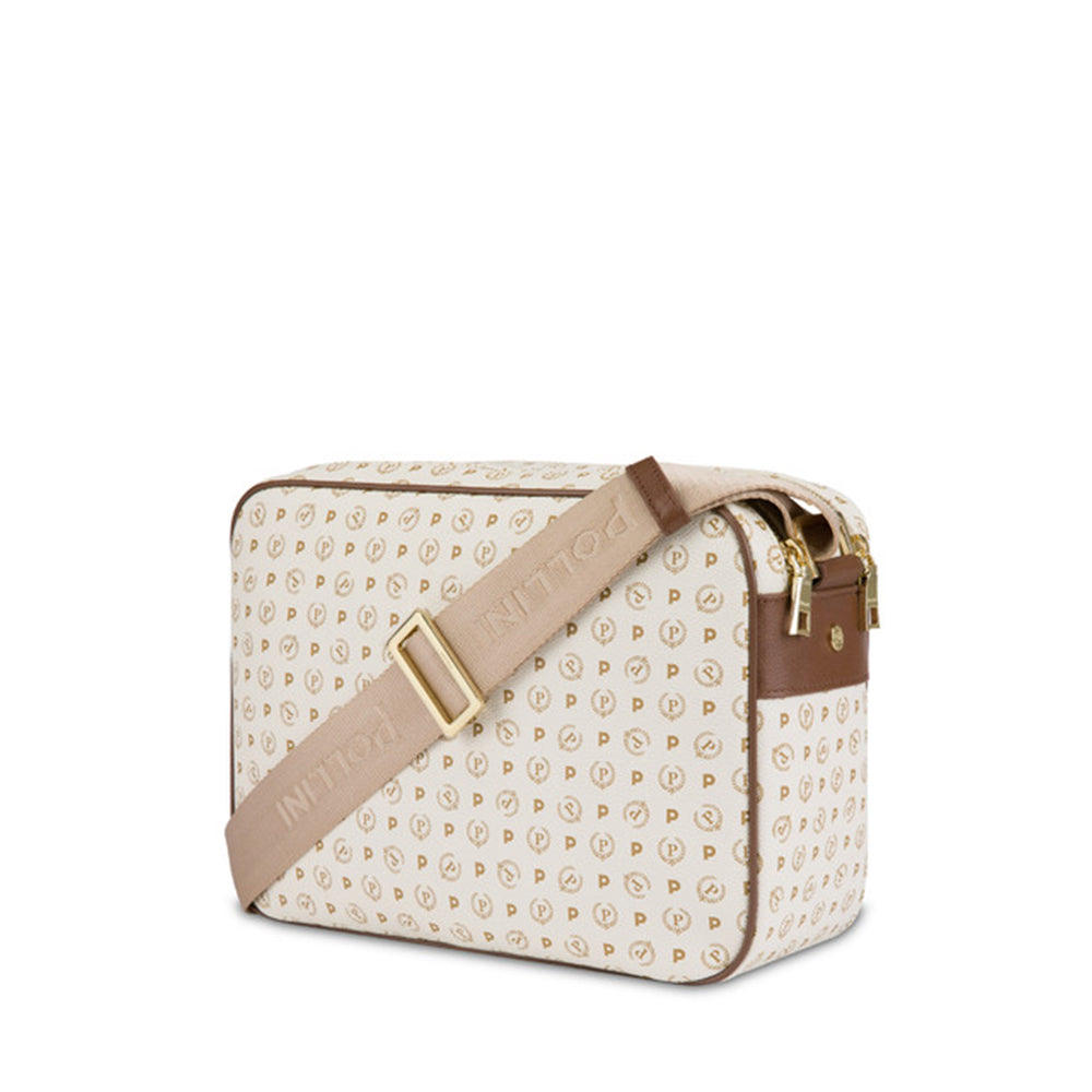 Borsa Donna Messenger POLLINI Linea Heritage Logo Classic Avorio e Marrone