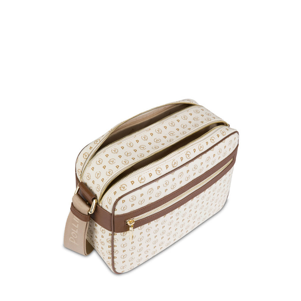Borsa Donna Messenger POLLINI Linea Heritage Logo Classic Avorio e Marrone