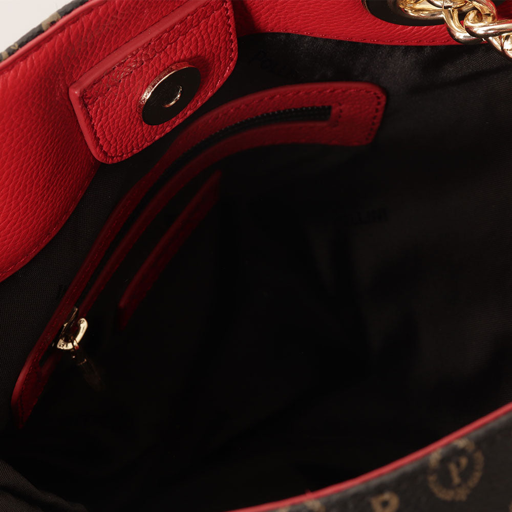 Borsa Donna Pollini Heritage Classic, PVC Con Dettagli In Pelle, Marrone 35x30x5 Cm