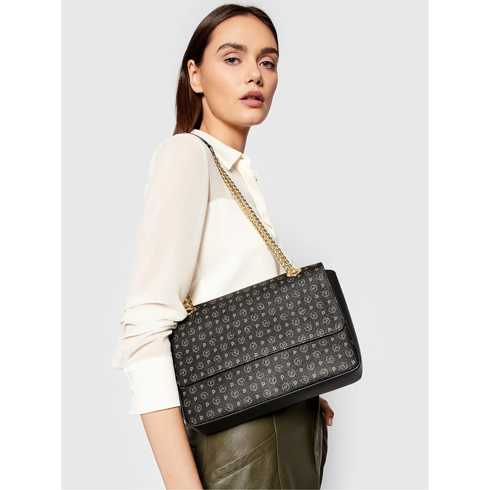 Damen Schultertasche und Umhängetasche POLLINI Heritage Line Logo Classic Schwarz