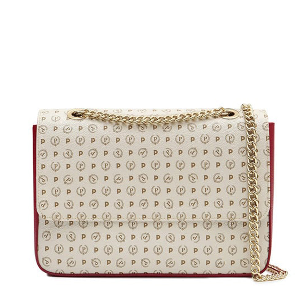 Borsa Donna a Spalla e Tracolla POLLINI Linea Heritage Logo Classic Avorio e Lacca