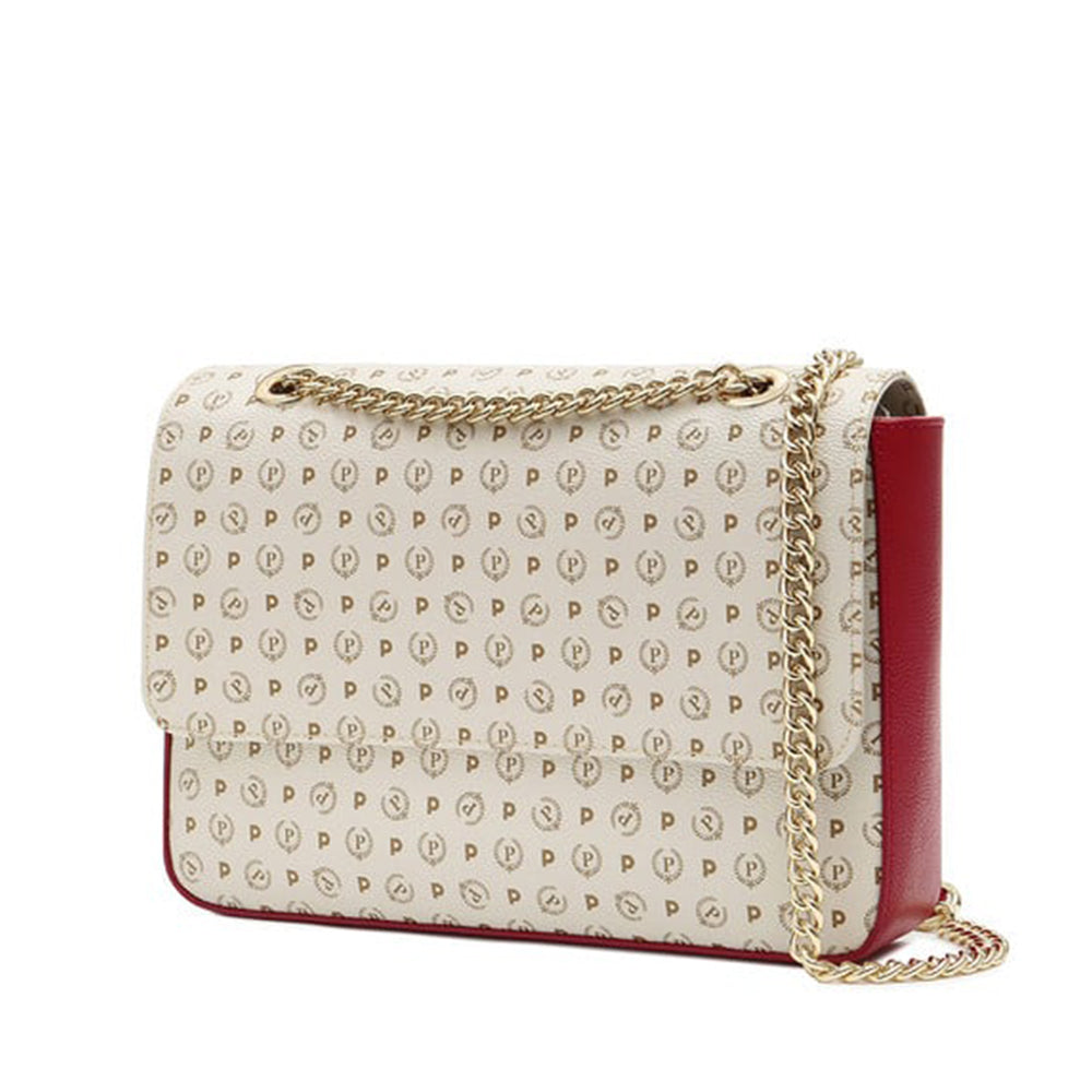Borsa Donna a Spalla e Tracolla POLLINI Linea Heritage Logo Classic Avorio e Lacca