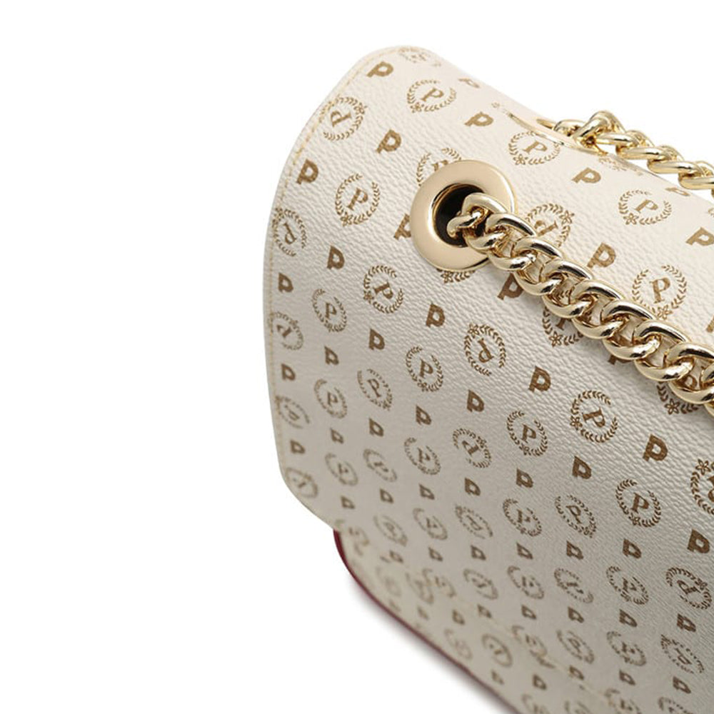 Borsa Donna a Spalla e Tracolla POLLINI Linea Heritage Logo Classic Avorio e Lacca