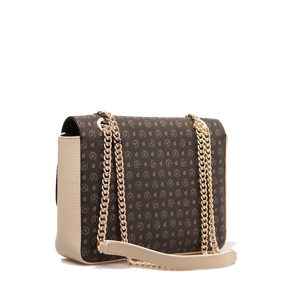 Borsa Donna a Spalla e Tracolla POLLINI Linea Heritage Logo Classic Nero e Avorio