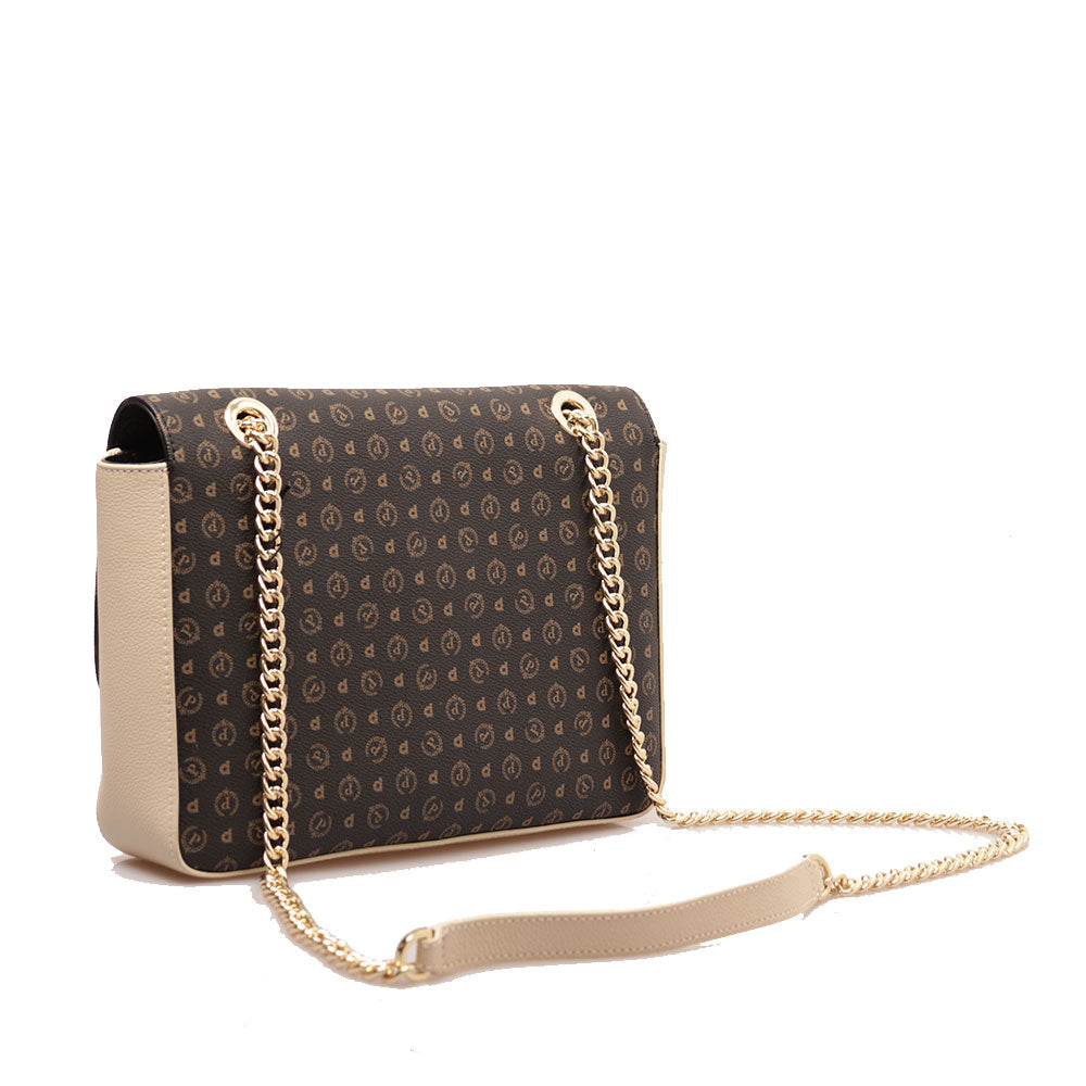 Borsa Donna a Spalla e Tracolla POLLINI Linea Heritage Logo Classic Nero e Avorio