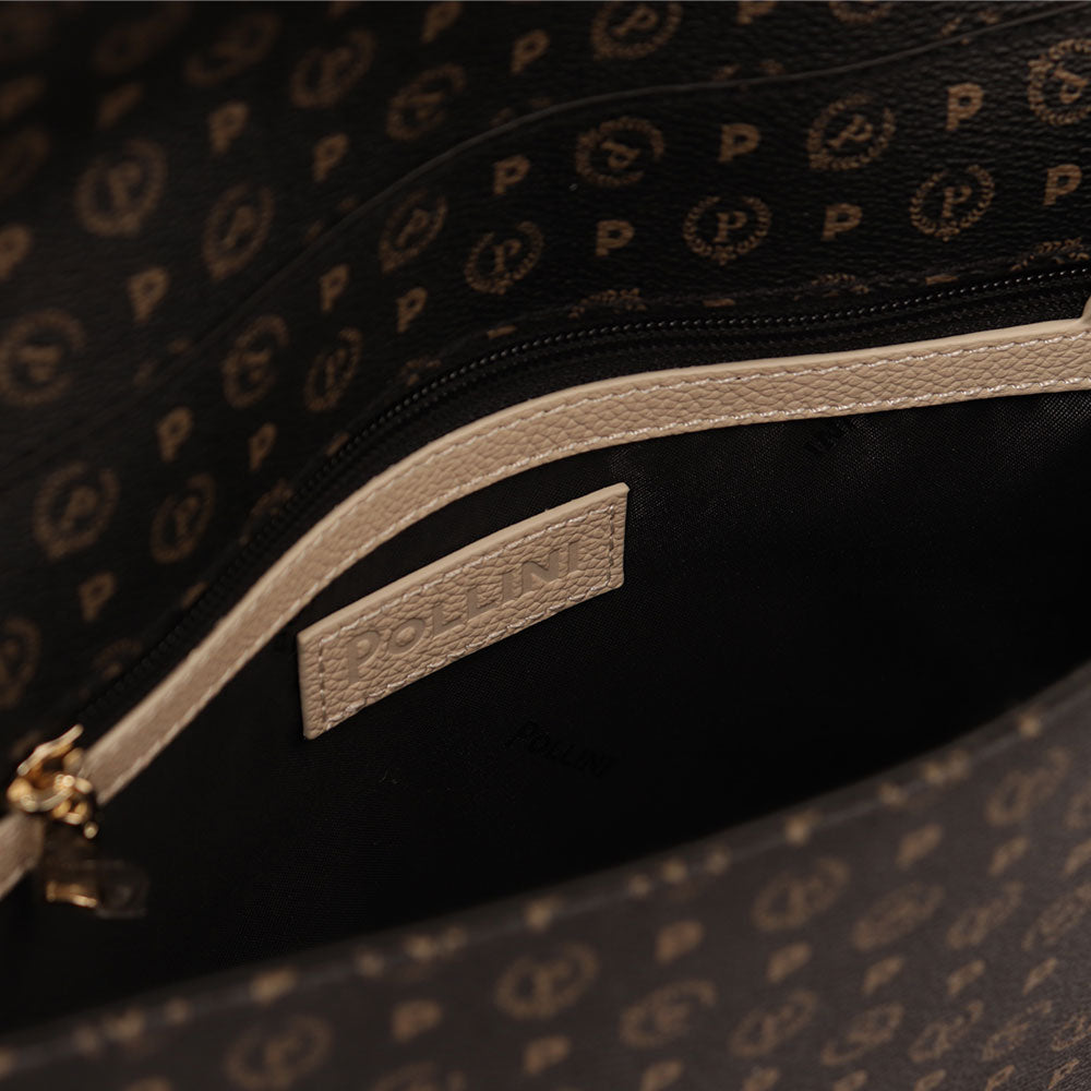 Borsa Donna a Spalla e Tracolla POLLINI Linea Heritage Logo Classic Nero e Avorio