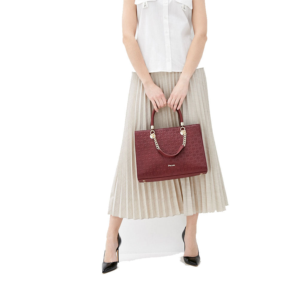Women's Burgundy Embossed Leather Handbag POLLINI Heritage