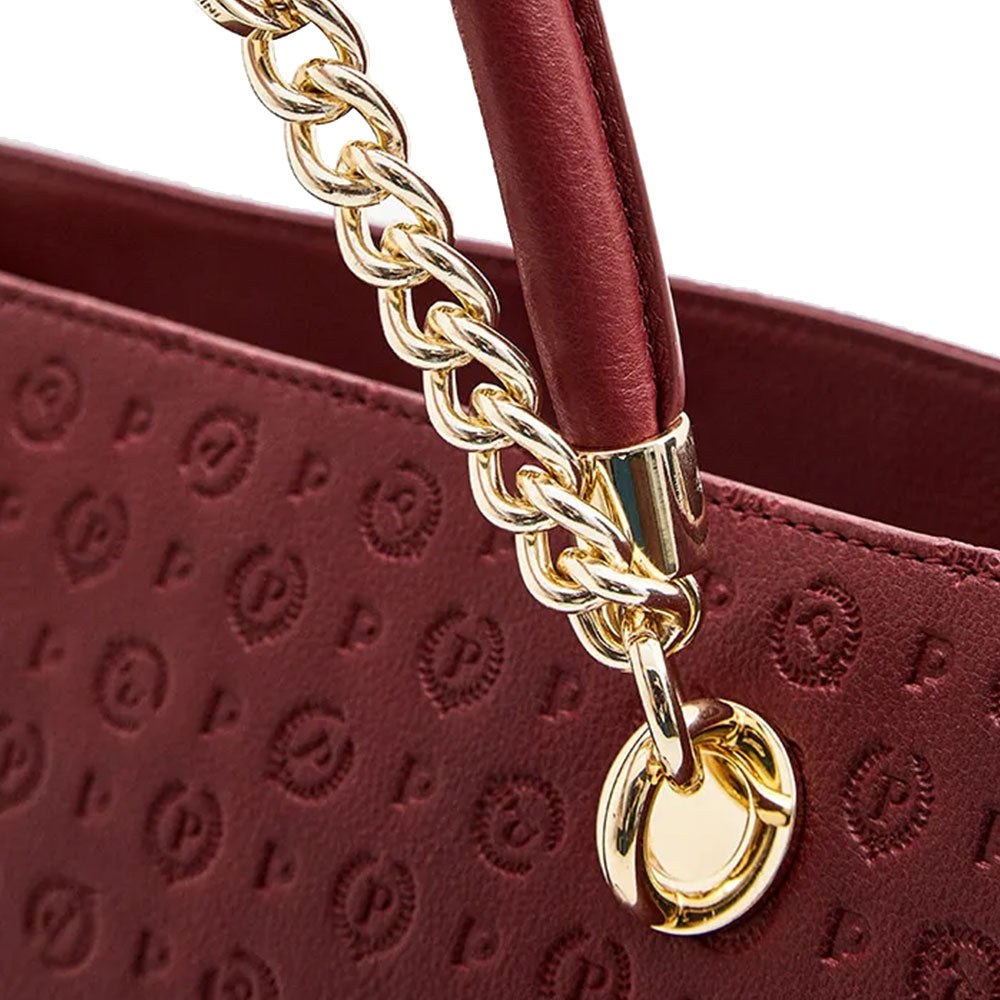 Women's Burgundy Embossed Leather Handbag POLLINI Heritage