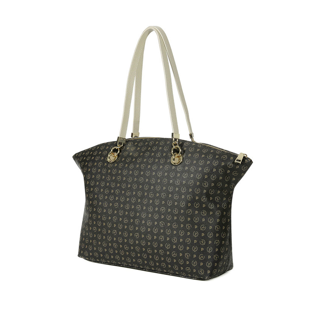 Black and Ivory Tote Bag POLLINI Heritage Logo Classic