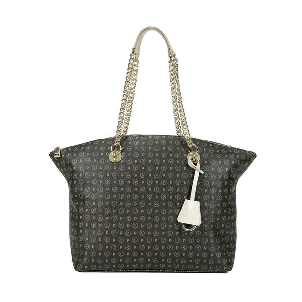 Black and Ivory Tote Bag POLLINI Heritage Logo Classic