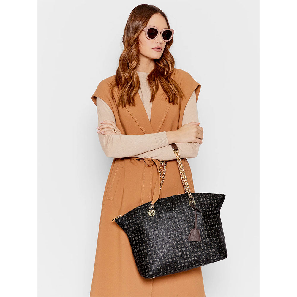 Shopping Bag POLLINI Linea Heritage Logo Classic Nero e Marrone