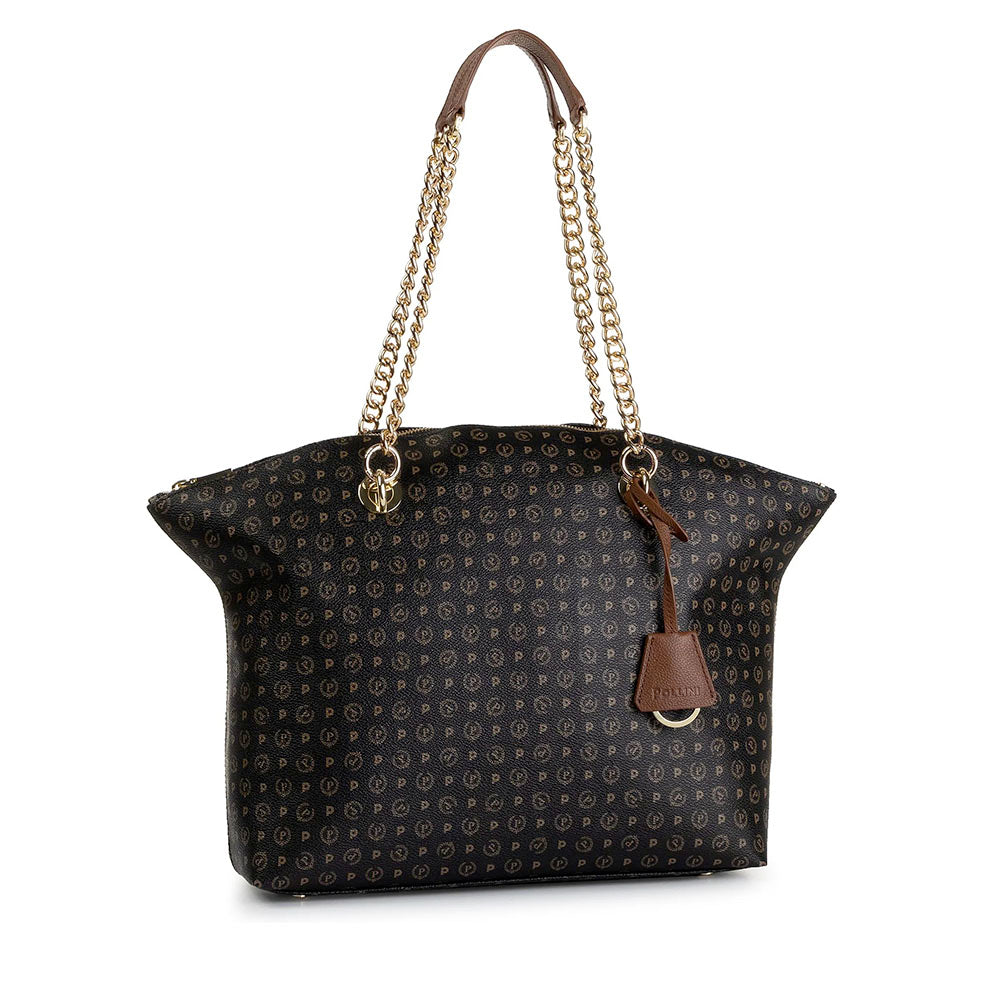 Shopping Bag POLLINI Linea Heritage Logo Classic Nero e Marrone
