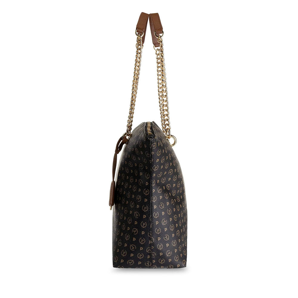 Shopping Bag POLLINI Linea Heritage Logo Classic Nero e Marrone