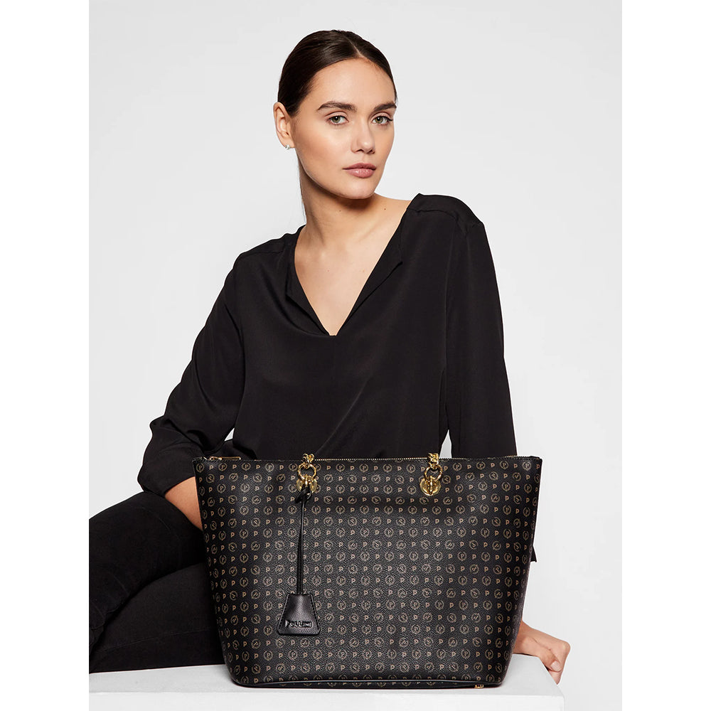 Shopping Bag Donna POLLINI linea Heritage Logo Classic Nero e Nero