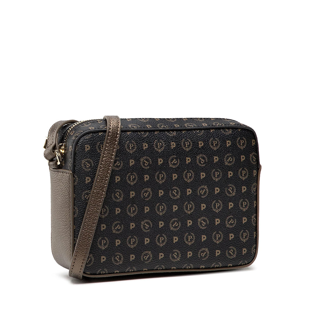 POLLINI Damen Umhängetasche Heritage Line Logo Classic Schwarz und Bronze