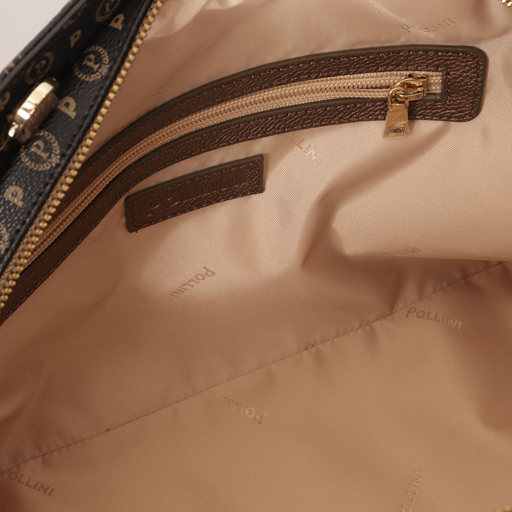 Borsa Donna a Mano POLLINI Linea Heritage Logo Avorio Nero e Bronzo