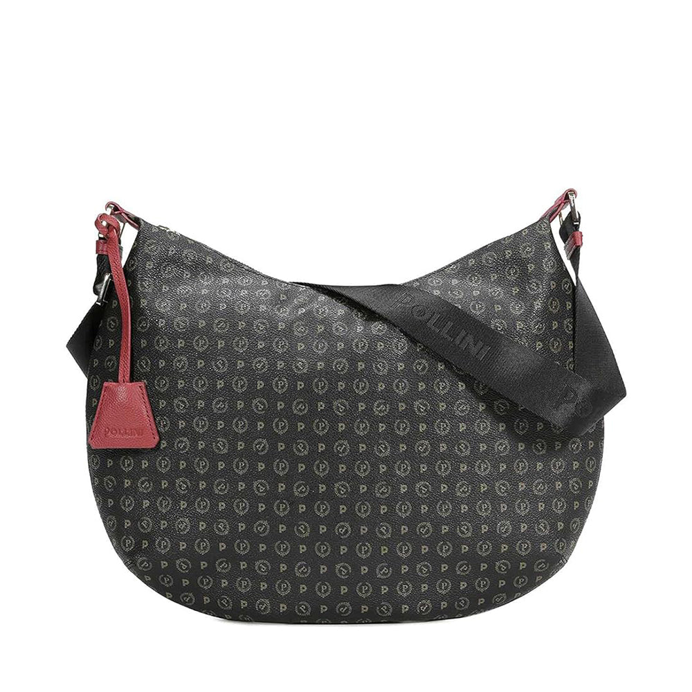 Borsa Donna Hobo a Tracolla POLLINI linea Heritage Logo Classic Nero e Rosso Lacca