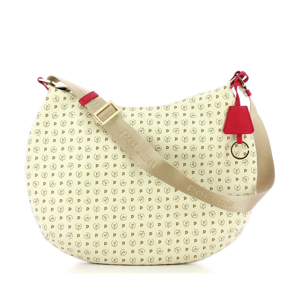 Borsa Donna Hobo a Tracolla POLLINI linea Heritage Logo Classic Avorio e Lacca