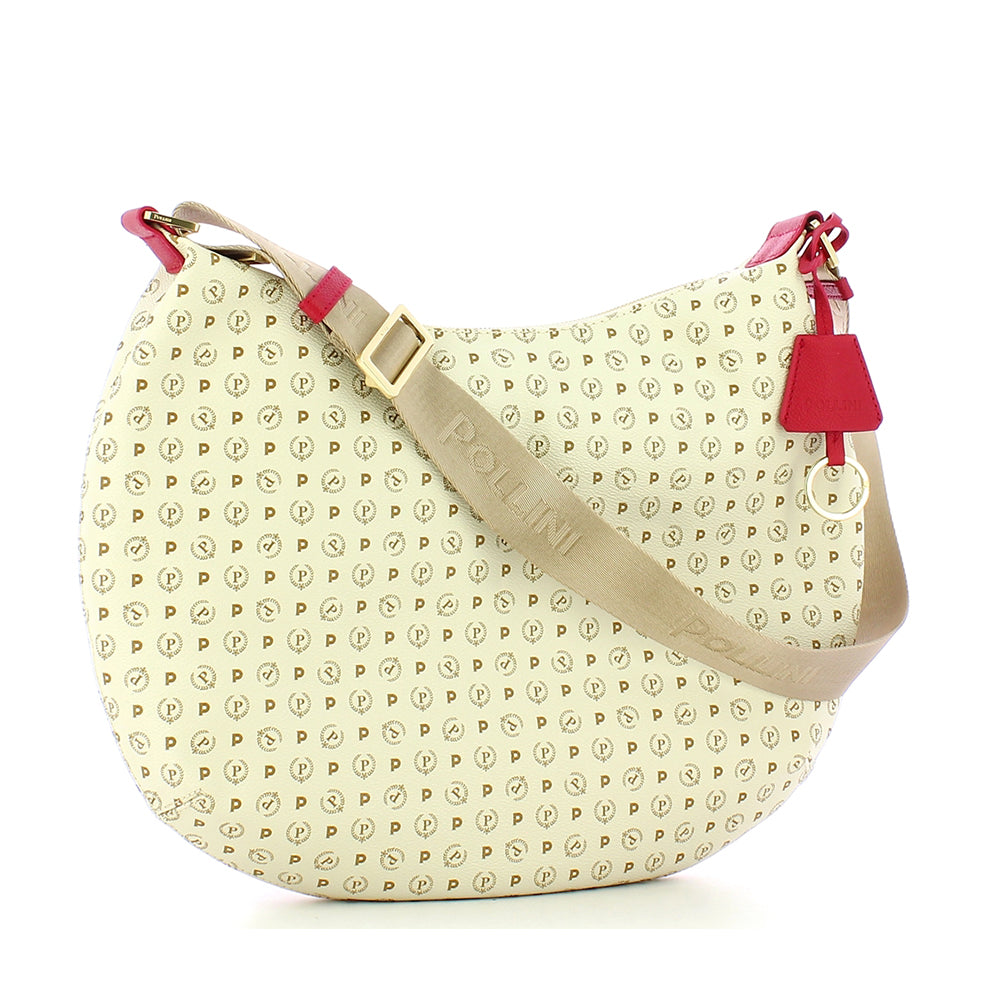 Borsa Donna Hobo a Tracolla POLLINI linea Heritage Logo Classic Avorio e Lacca