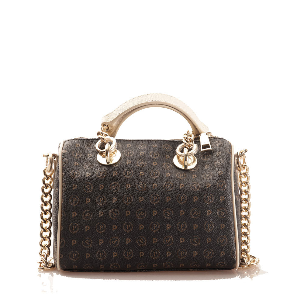 Borsa Donna Bauletto Mini POLLINI linea Heritage Logo Classic Nero e Avorio