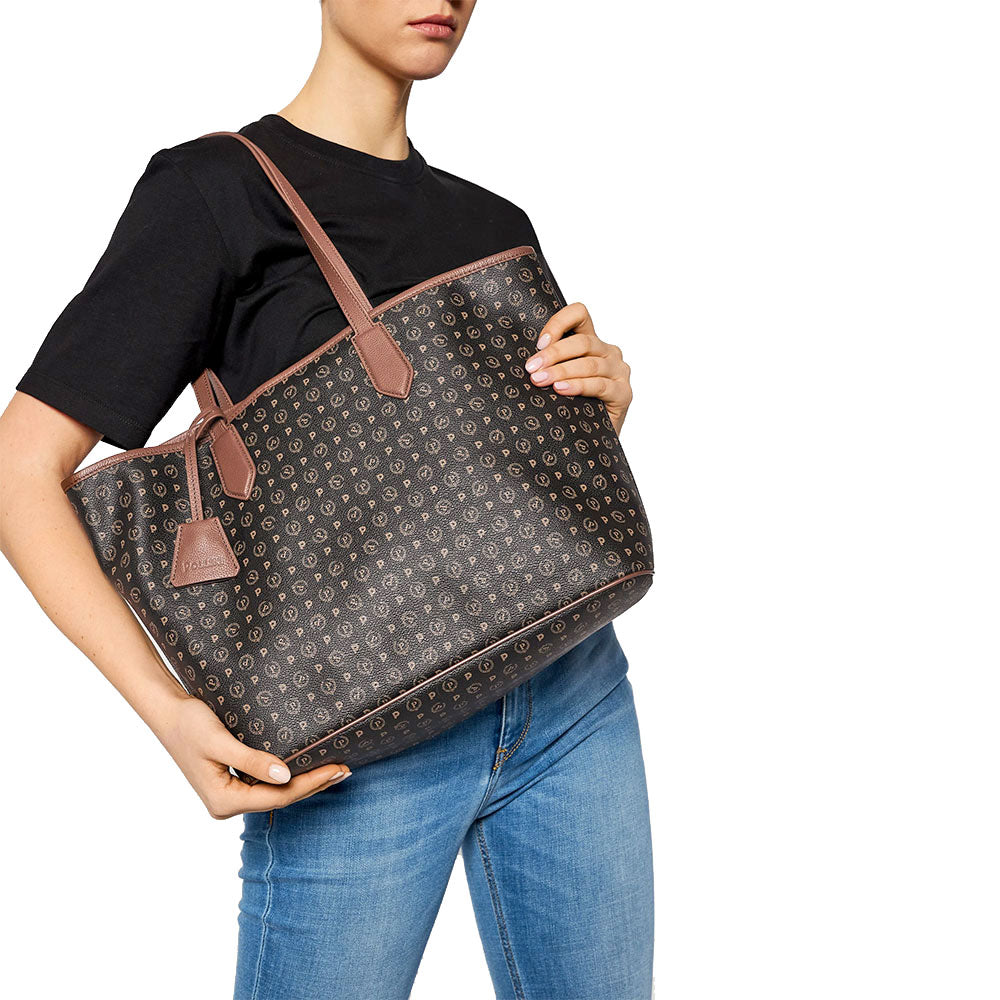 Shopping Bag POLLINI linea Heritage Logo Classic Nero e Marrone