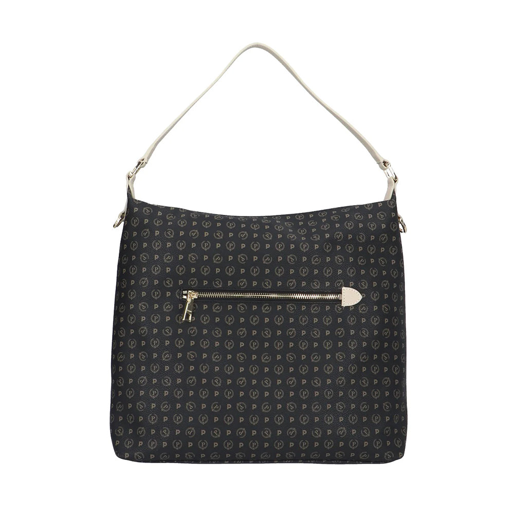 Borsa Donna a Spalla POLLINI linea Heritage PVC Nero e Avorio