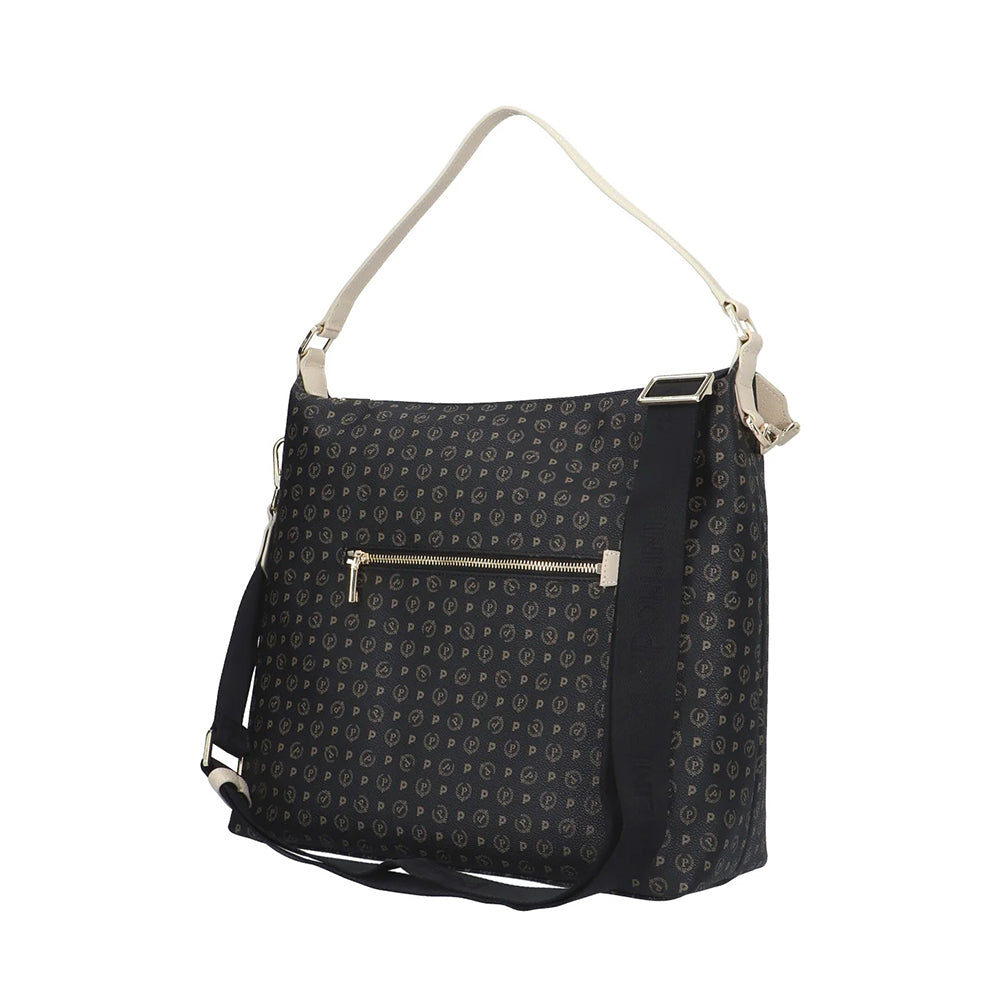 Borsa Donna a Spalla POLLINI linea Heritage PVC Nero e Avorio